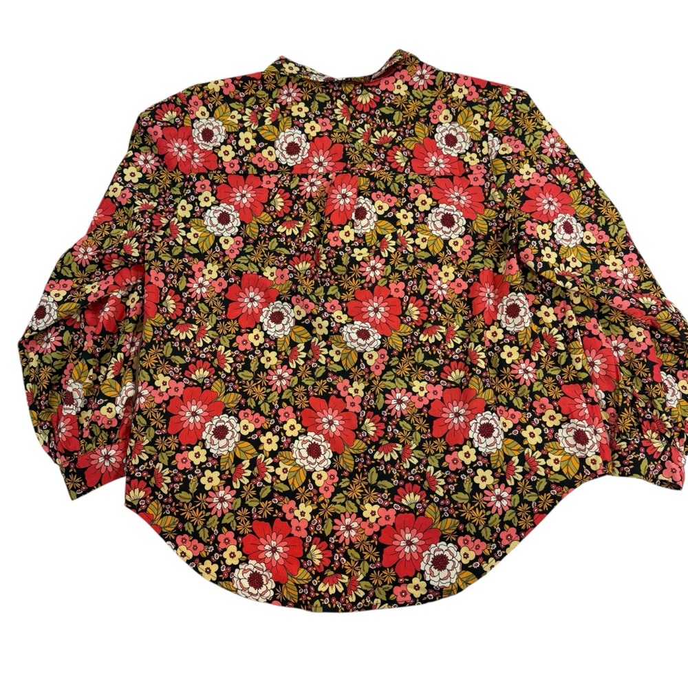 Molly Bracken Button Down Blouse Green Red Floral Print Puff Sleeve Boho - Picture 2 of 9